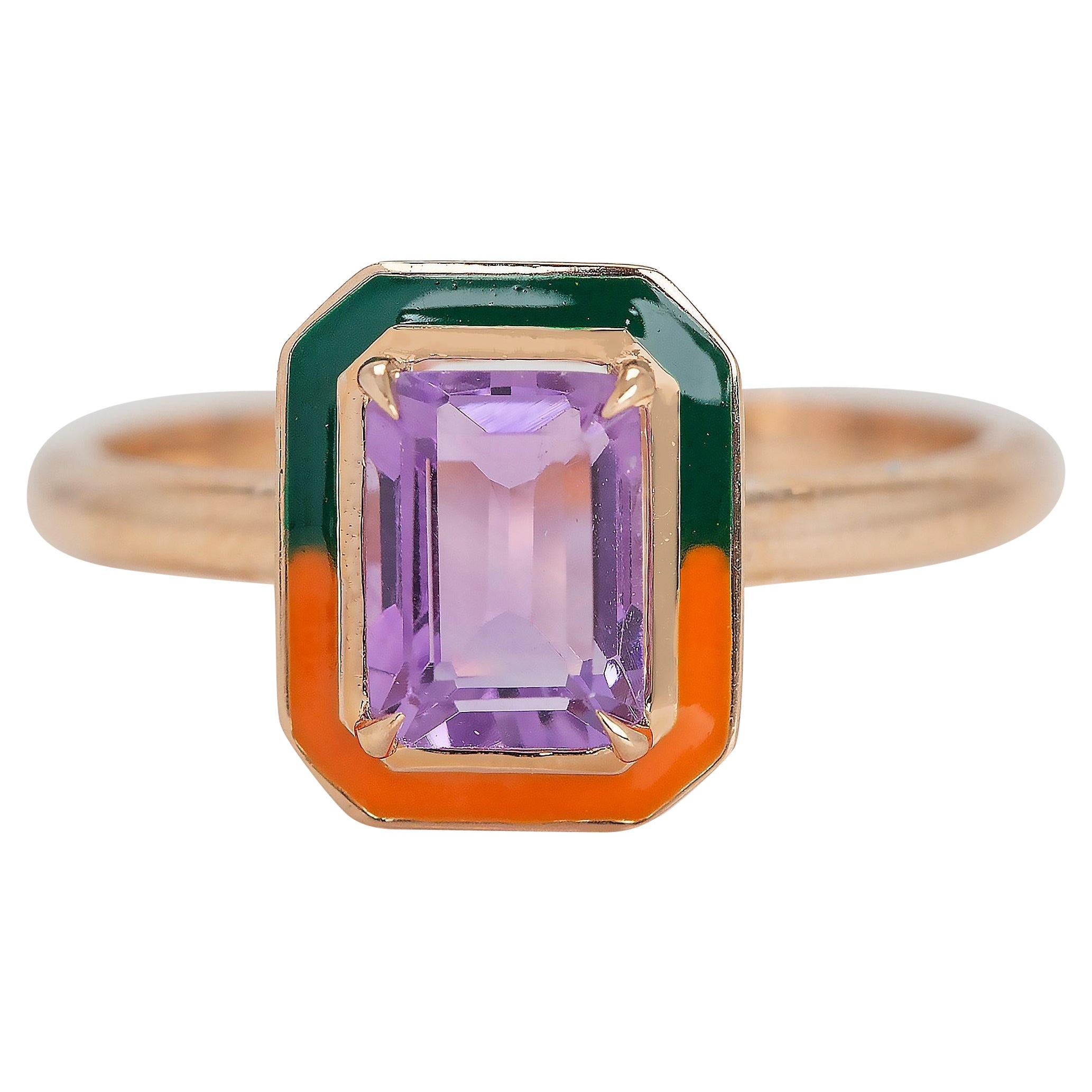 Art Deco Style 0.92 Ct Amethyst 14K Gold Cocktail Ring