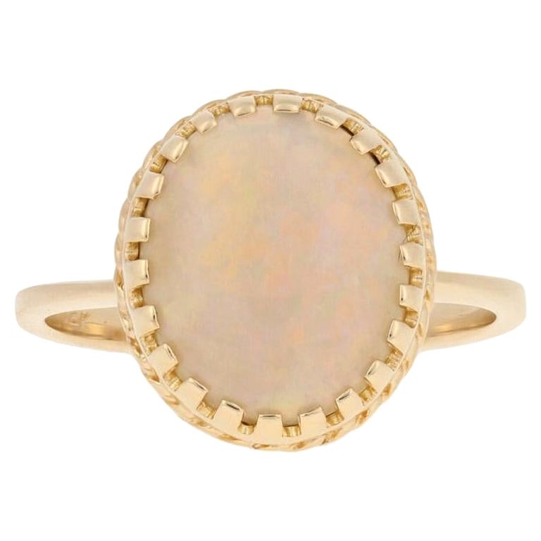 3.20ct Oval Cabochon Cut Opal Ring, 14k Yellow Gold Cocktail Solitaire For Sale