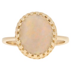 Vintage 3.20ct Oval Cabochon Cut Opal Ring, 14k Yellow Gold Cocktail Solitaire