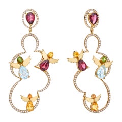 Angel's Clouds Earrings in 18kt Yellow Gold with Diamonds & Semi-Precious Stones