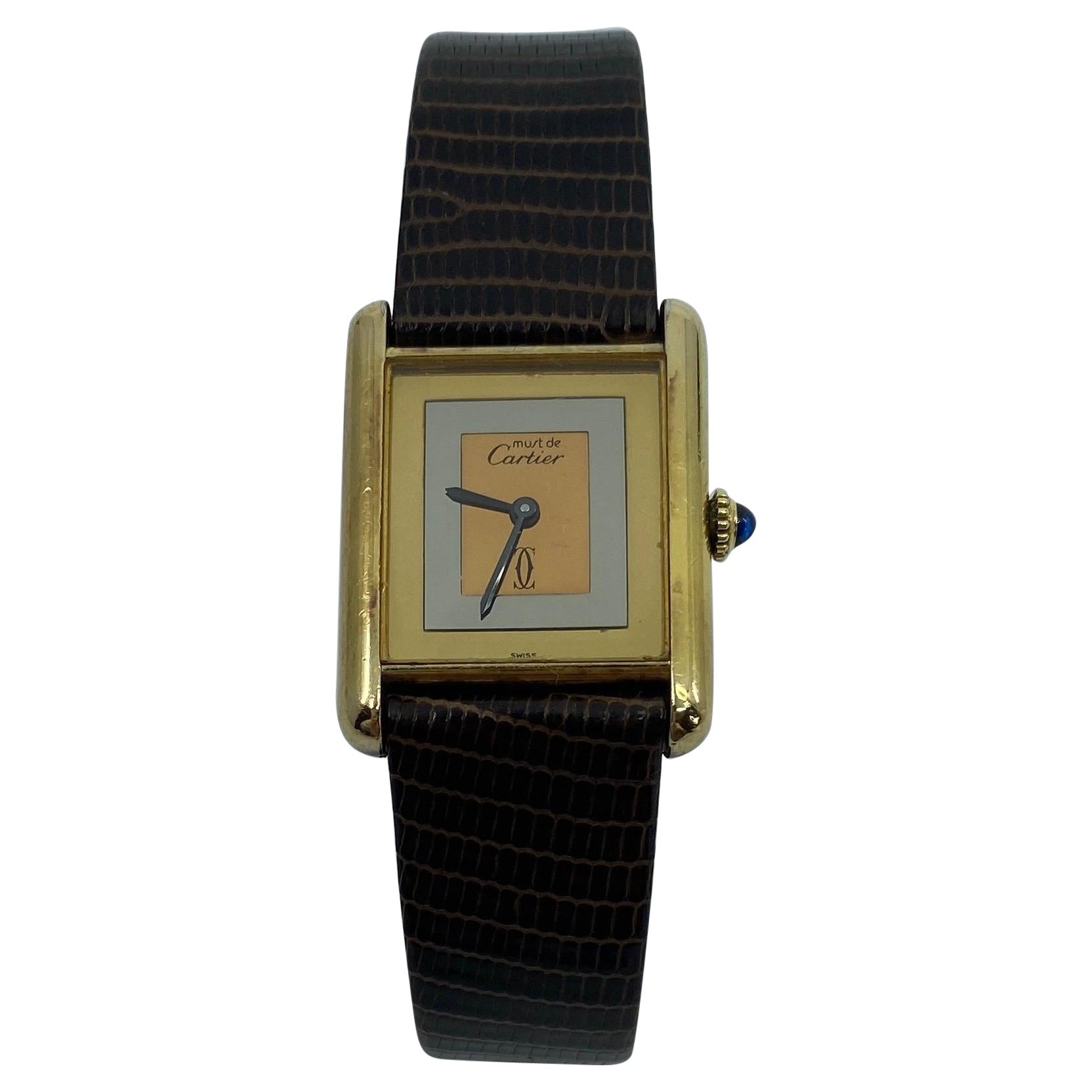 Vintage Cartier Must De Cartier Tank 18k Gold Plated Mechanical Swiss Watch