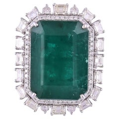 38.26 Carats, Natural Zambian Emerald & Diamonds Cocktail/ Engagement Ring
