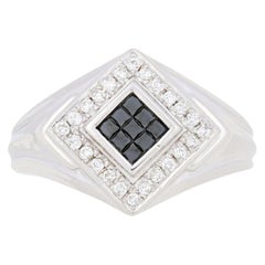 Retro New .50ctw Princess Cut Composite Diamond Ring, Silver Black & White Halo