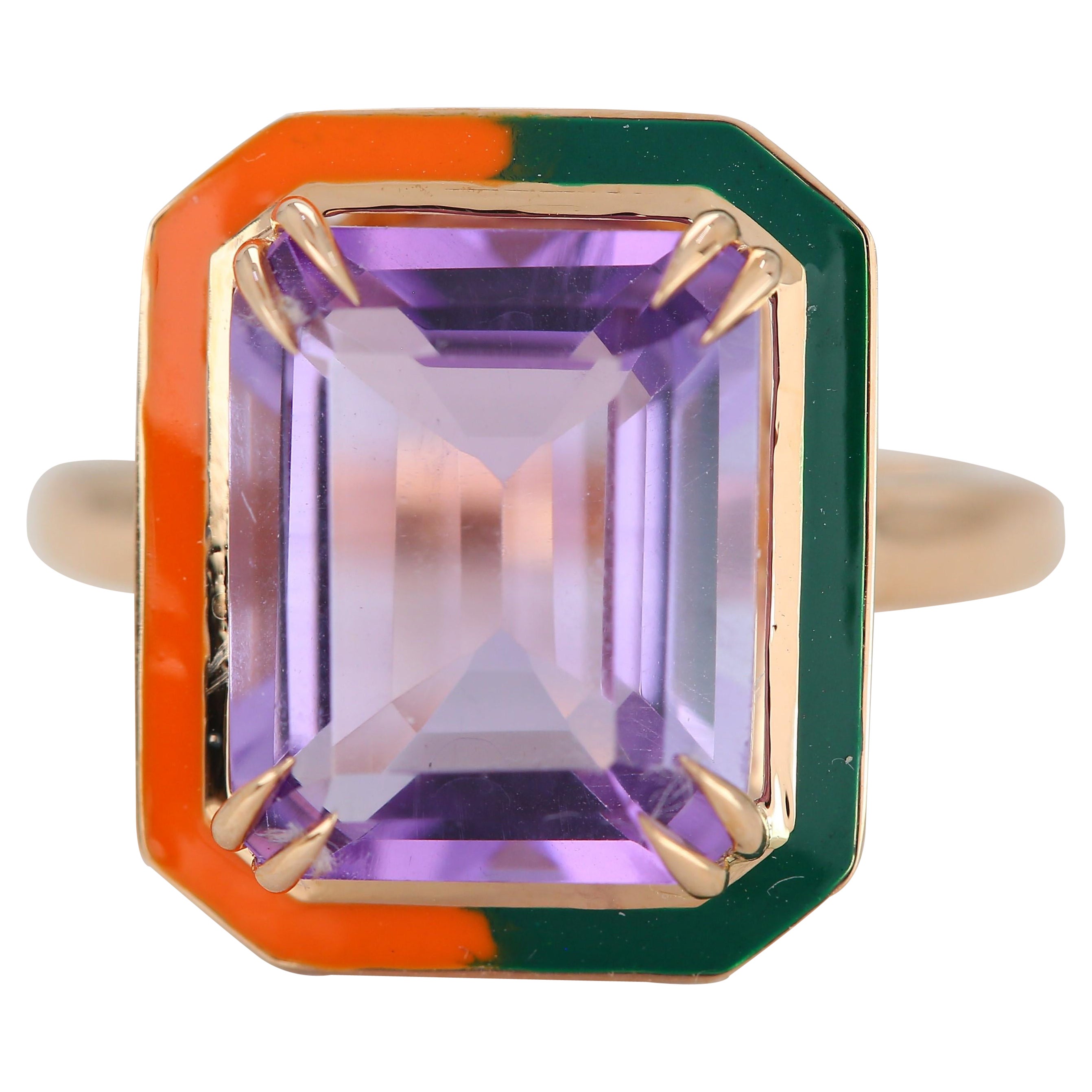 Art Deco Style 4.60 Ct Amethyst 14K Gold Cocktail Ring