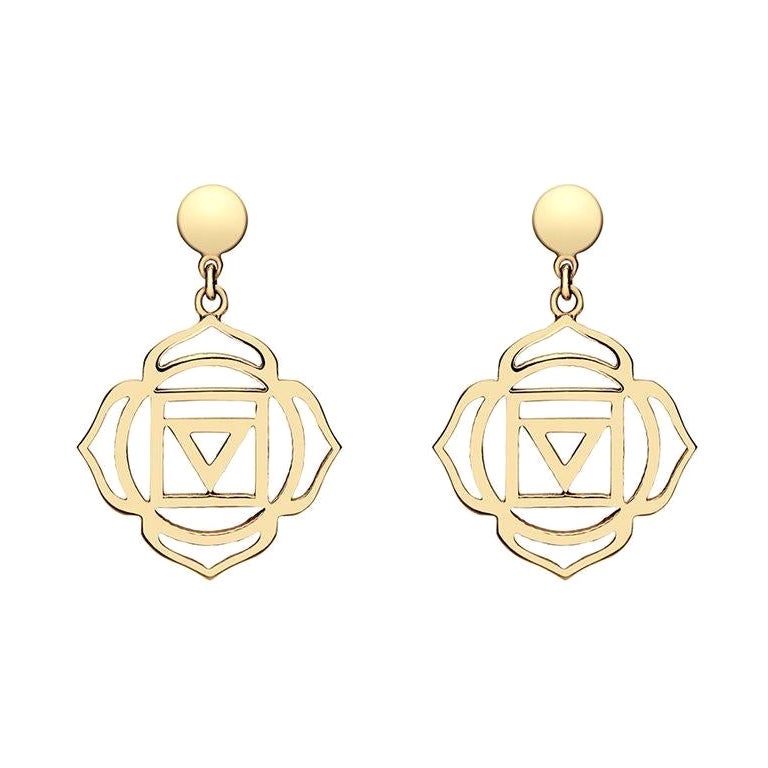 Handcrafted Drop Earrings with the Muladhara Root Chakra in 14Kt Gold 