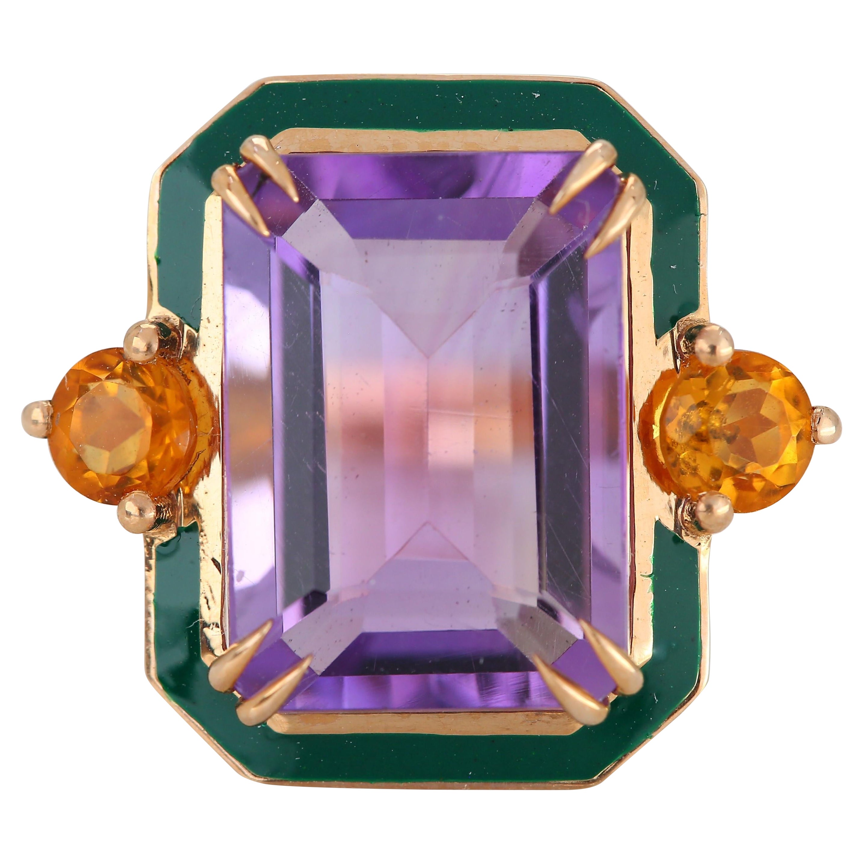For Sale:  Art Deco Style 6.20 Ct Amethyst and Citrine 14K Gold Cocktail Ring 2