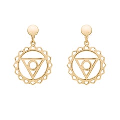 Handcrafted Drop Earrings with Vissuddha Throat Chakra in 14Kt Gold Gift for Her