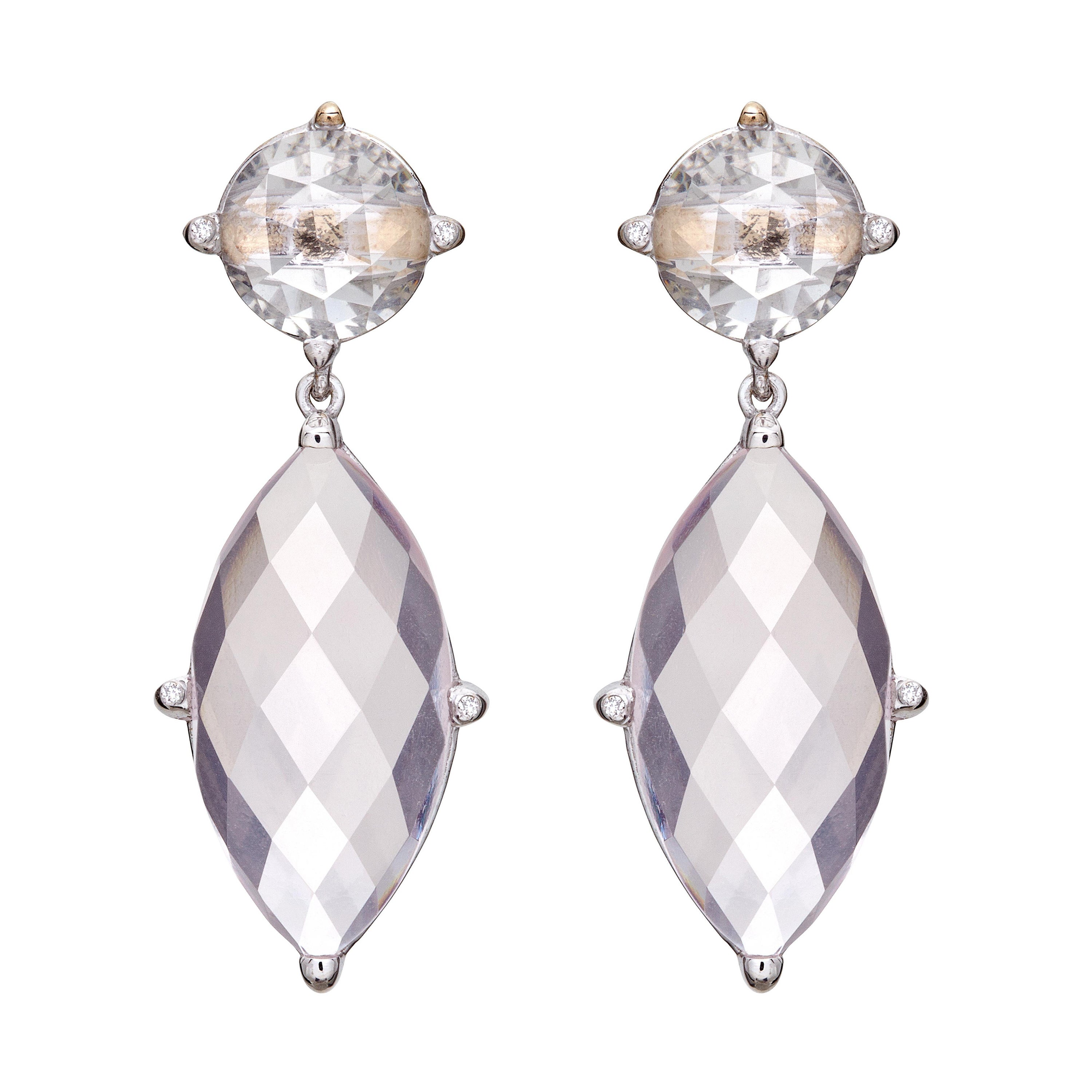 Dangle and Sparkly Earrings in 18kt White Gold with Royal Quartz and Diamonds