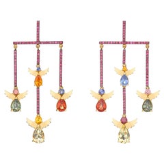 Angels Chandelier Earrings in 18kt Yellow Gold with Rubies Citrine and Sapphires