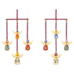 Angels Chandelier-Ohrringe aus 18kt Gelbgold mit Rubinen, Citrin und Saphiren