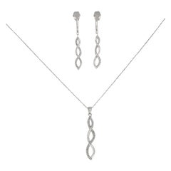 .18ctw Single Cut Diamond Earrings & Pendant Necklace Set, 10k White Gold Spiral