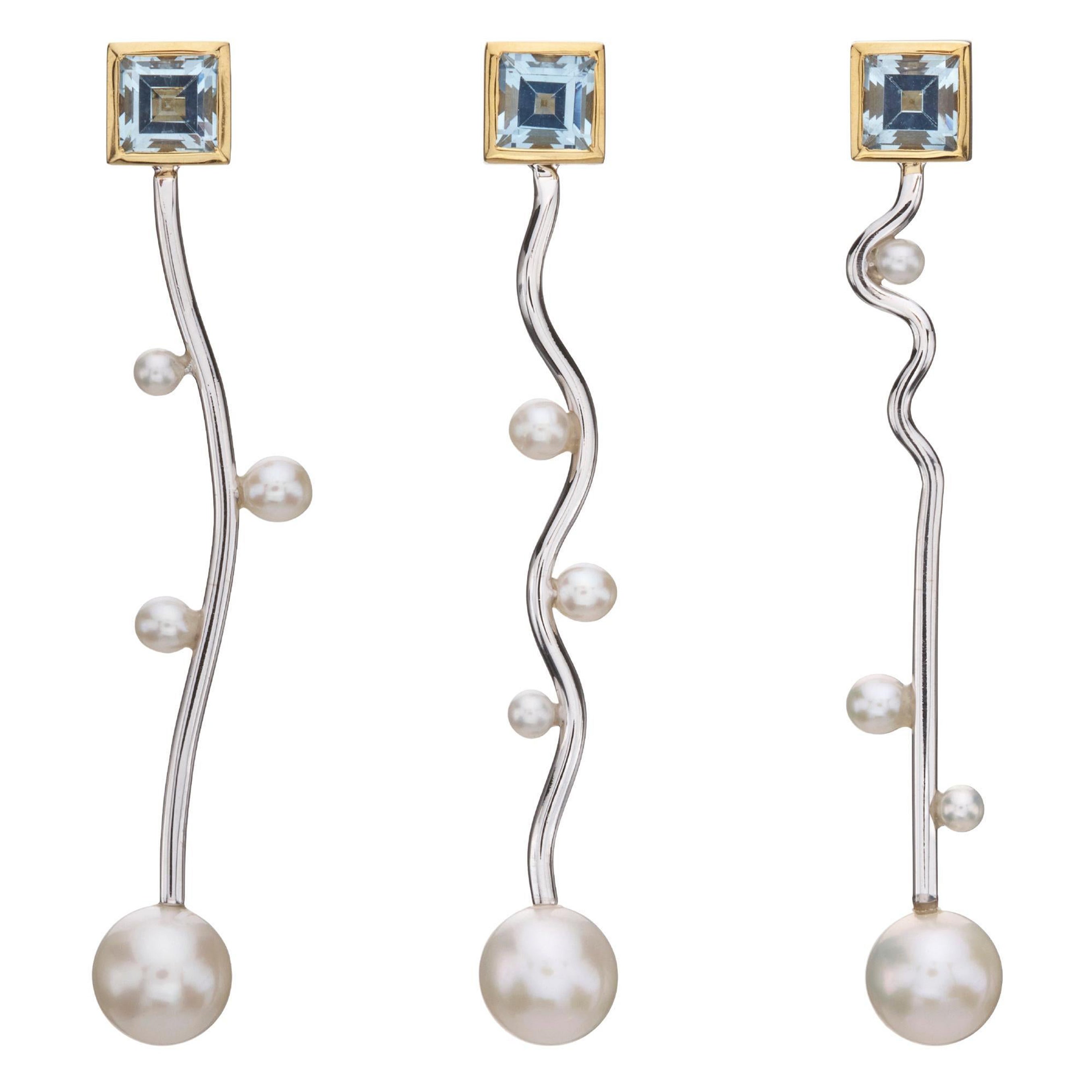 Blue Sea Earrings 18kt Yellow & White Gold with Aquamarine and Pearls Atr Object