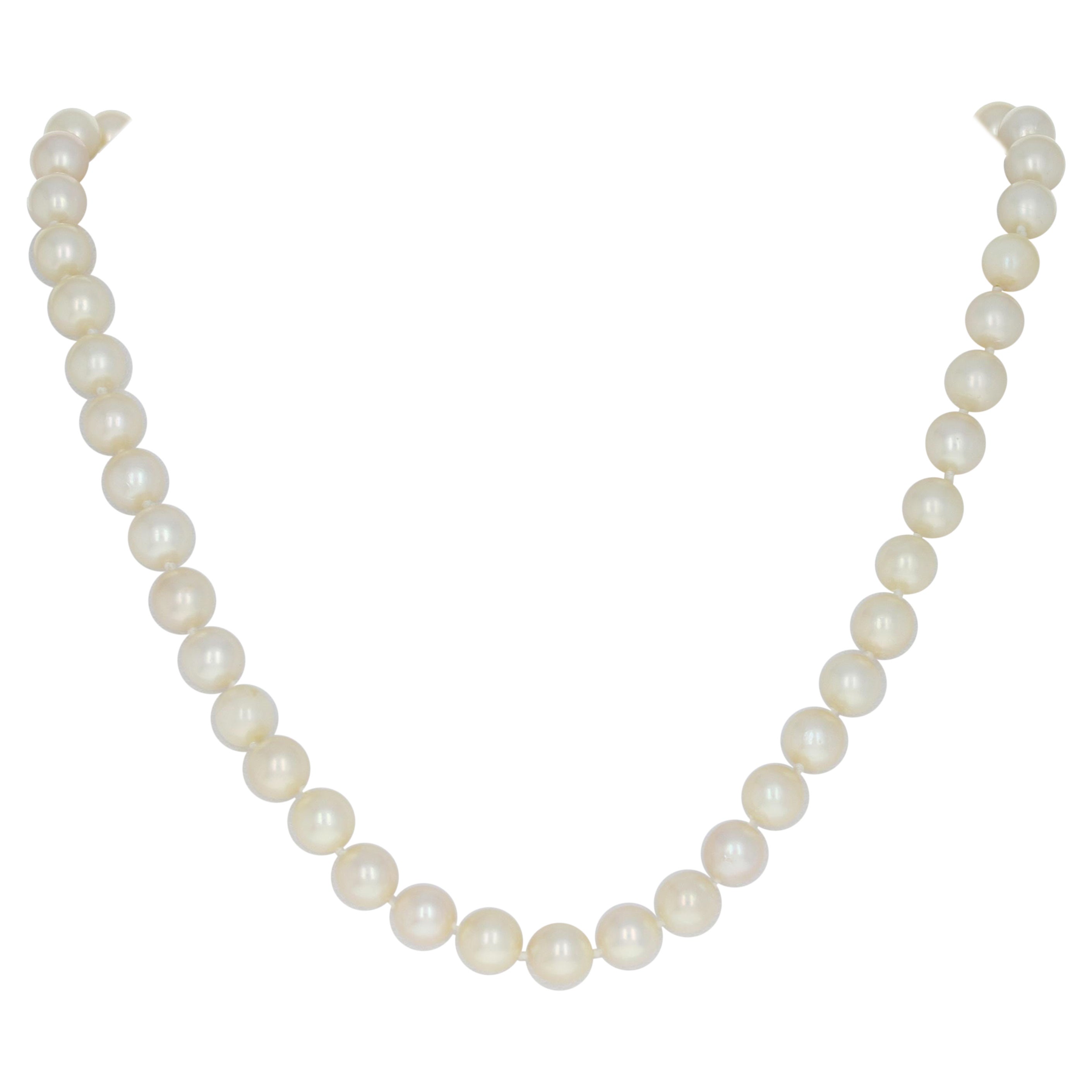 Cultured Pearl Necklace 14k White Gold Knotted Strand