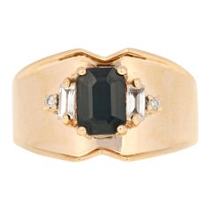 1.22ctw Rectangle Cut Blue & White Sapphire & Diamond Ring 14k Yellow Gold