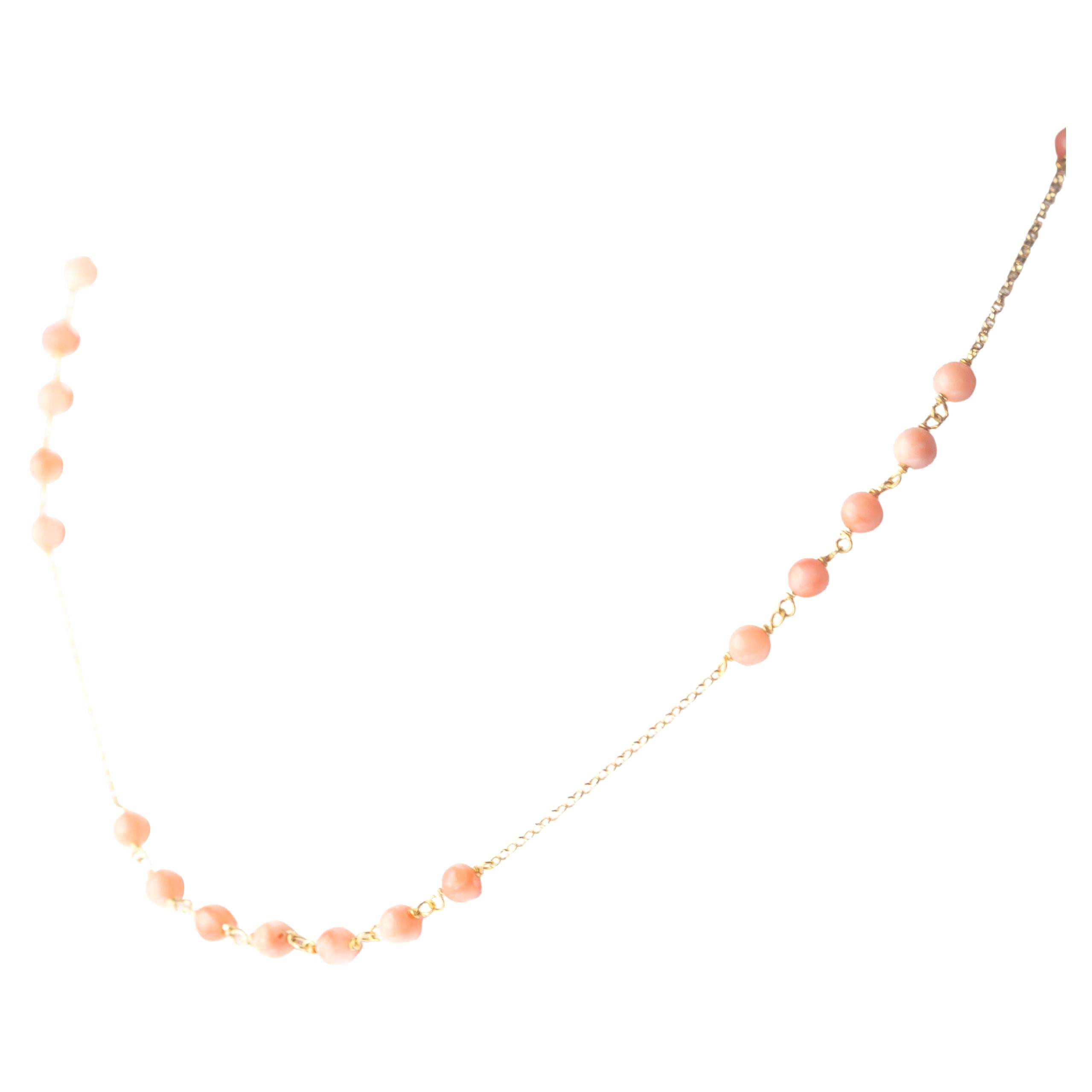 Intini Jewels Pink Coral Spheres 18 Karat Yellow Gold Chain Cocktail Necklace For Sale