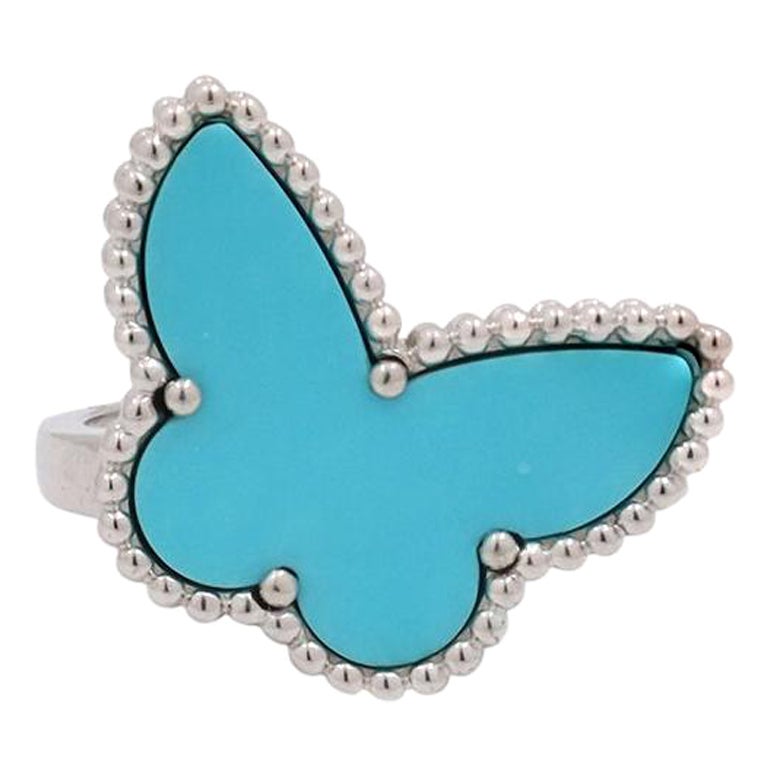 Van Cleef & Arpels Lucky Alhambra Butterfly White Gold and Turquoise Ring