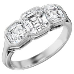 GIA 1.55 Carat 3 Stone Asscher-Cut Diamond Platinum Ring