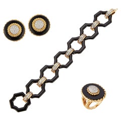 Van Cleef & Arpels Onyx & Diamond Bracelet Earrings & Ring Set