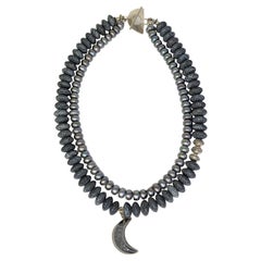 Grey Pearl Black Moon Rock Bead Necklace