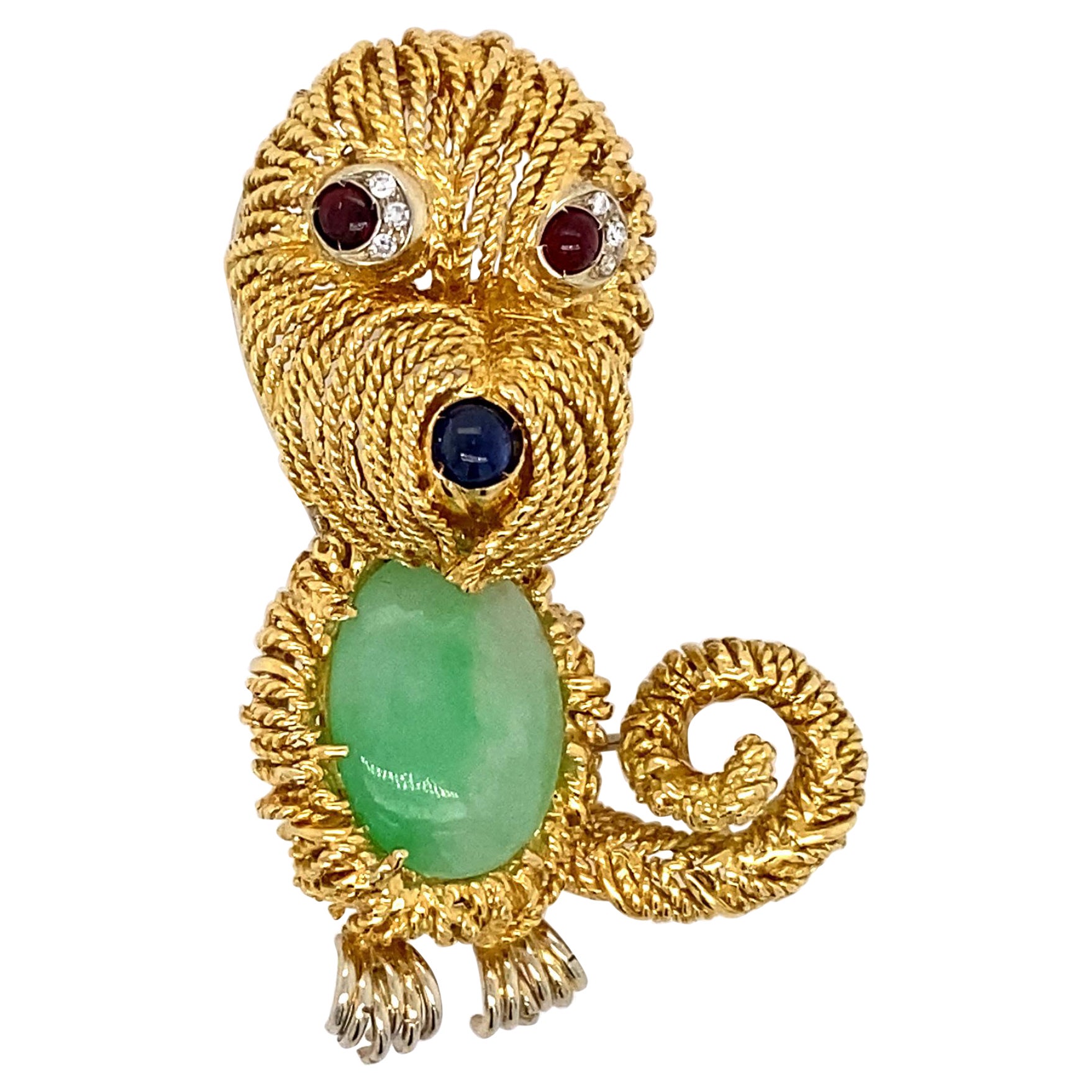 18k Gold and Jade Squirrel Brooch For Sale
