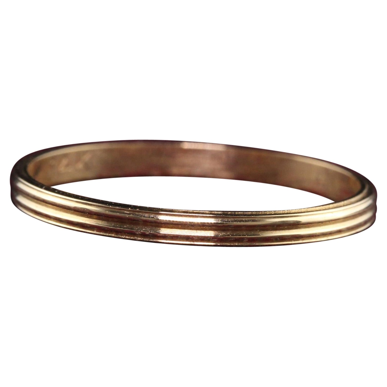 Antique Art Deco 14K Yellow Gold Classic Grooved Wedding Band For Sale