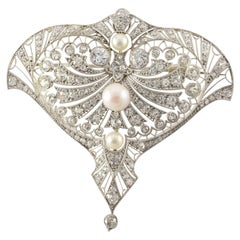 Edwardian Diamond and Cultured Pearl Brooch/Pendant 