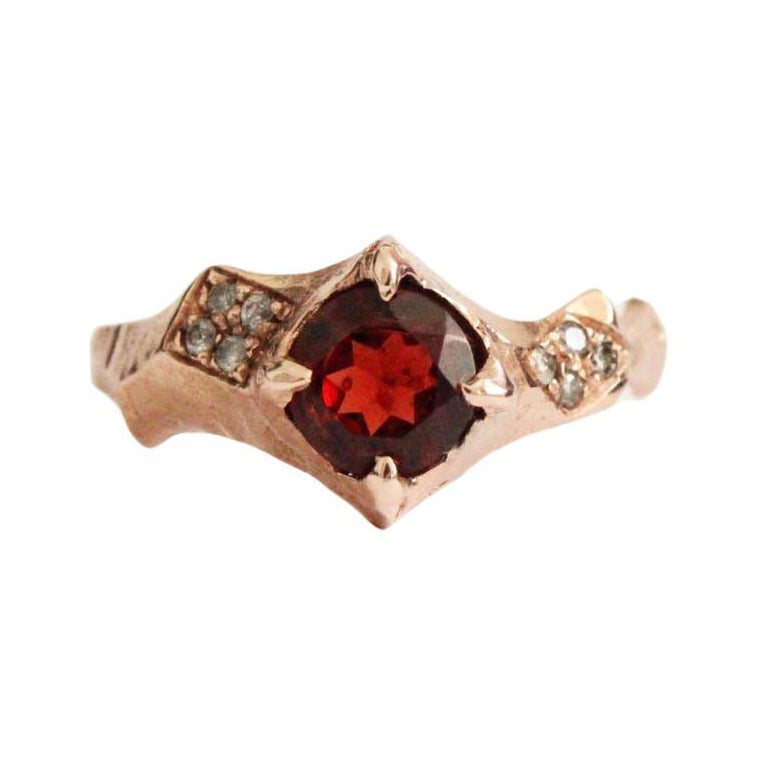 Garnet and Diamond Sculptural Ring in 14 Karat Rose Gold