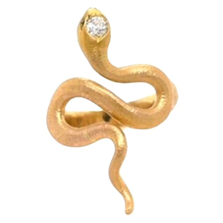 Antique Diamond & Emerald Gold Snake Ring For Sale