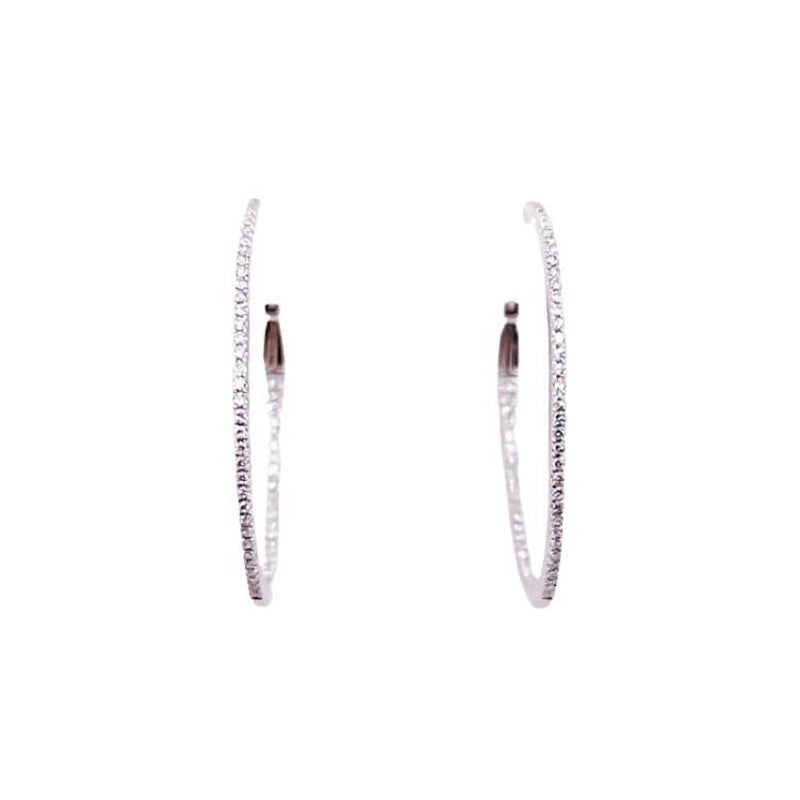 Créoles en or blanc 14 carats avec diamants à l'intérieur et à l'extérieur des boucles d'oreilles