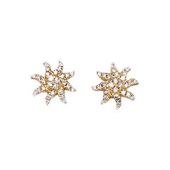 Diamond Sun Earring Studs 14K Yellow Gold .13ct Round Diamond Starburst Earrings