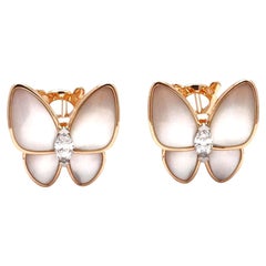 Used Van Cleef & Arpels 'Two Butterfly' Diamond and Mother of Pearl Earrings