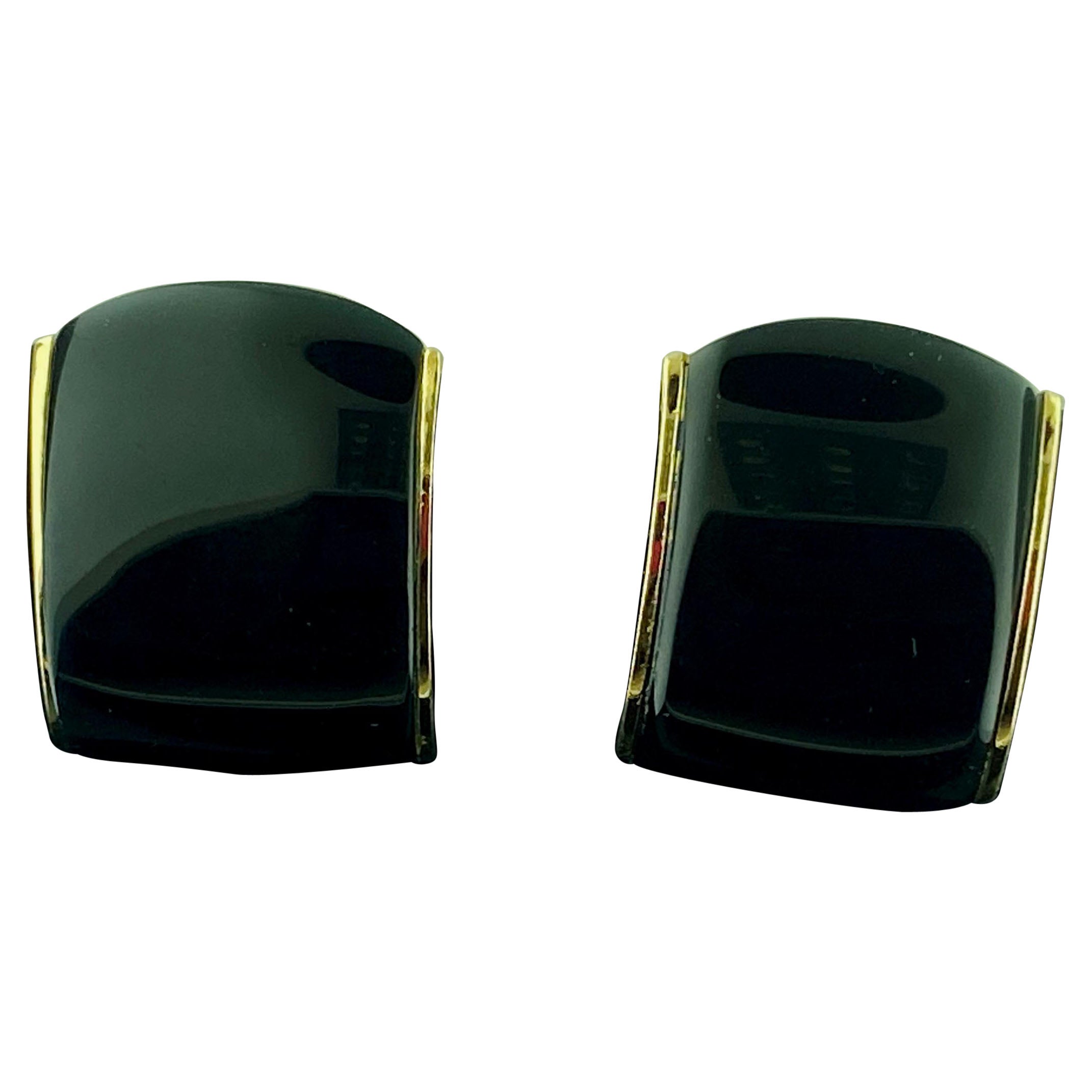 14KT Yellow Gold and Black Onyx Earrings For Sale