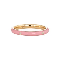 Pastel Pink Enamel Diamond Ring 14k Yellow Gold Stacking Band Jewelry