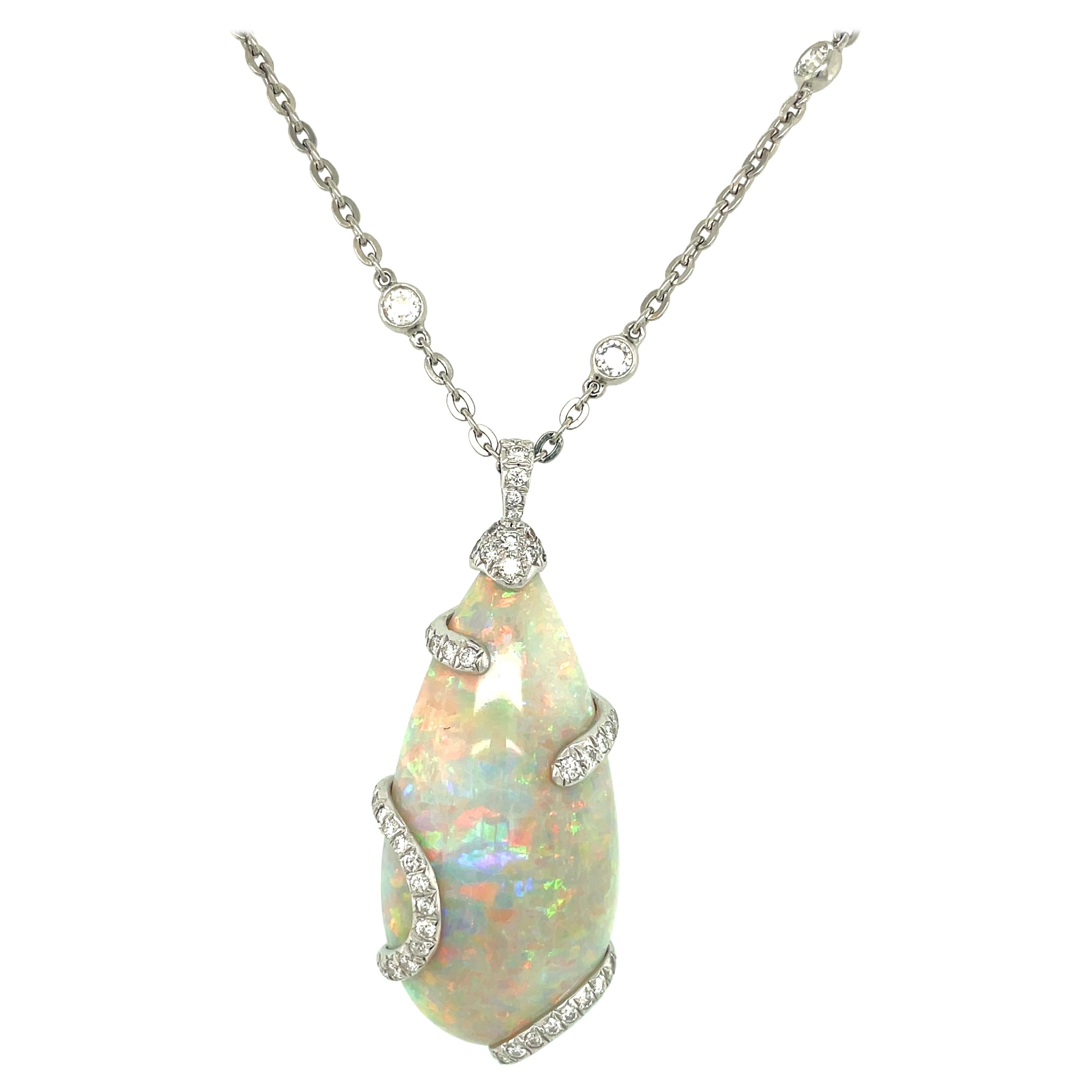 Cellini Platinum 38.81ct Opal Pendant with 2.40Ct. of Diamonds