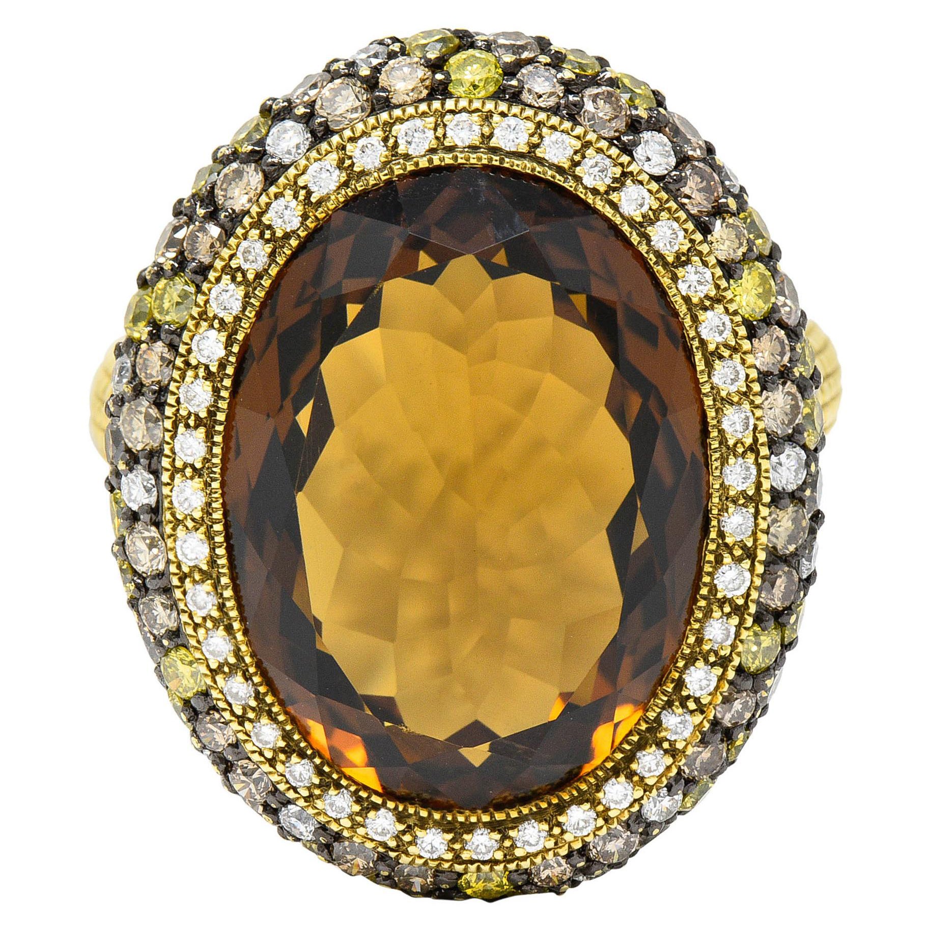 Judith Ripka Citrine Diamond and Fancy Colored Diamond 18 Karat Gold Monaco  Ring For Sale at 1stDibs