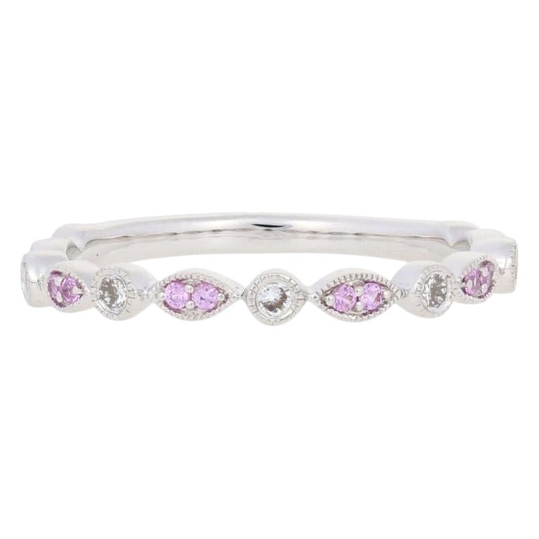 New .22ctw Round Cut Pink Sapphire & Diamond Ring 14k Gold Milgrain Wedding Band For Sale