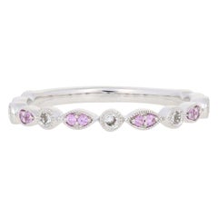 Vintage New .22ctw Round Cut Pink Sapphire & Diamond Ring 14k Gold Milgrain Wedding Band
