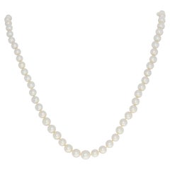 Retro Cultured Pearl Necklace, 14k Yellow Gold Knotted Strand