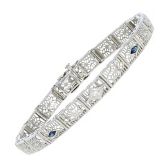 .27ctw Marquise Simulated Sapphire & Diamond Art Deco Bracelet 14k Gold