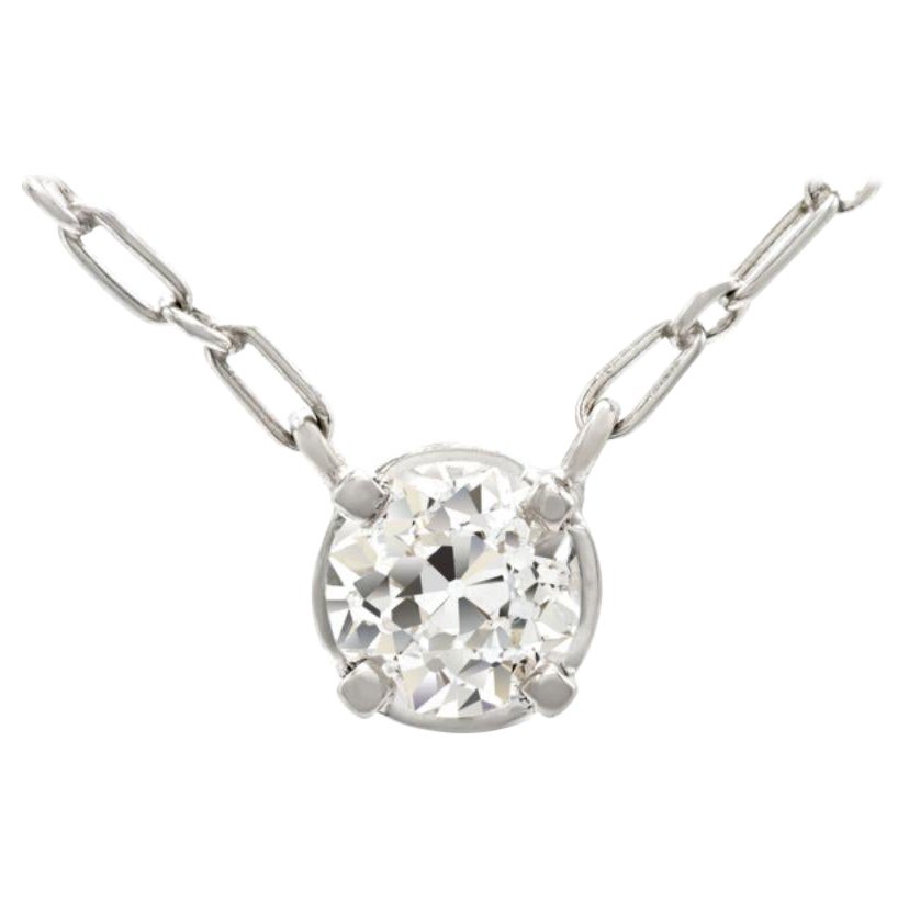 This deco combination is easy to love. An original early 20th century platinum chain pairs perfectly with this lively and bright old European cut diamond creating the ultimate vintage pendant. A piece like this will never go out of style.

Diamond