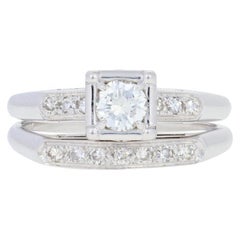 Bague de fiançailles et alliance vintage en or 14 carats avec diamants ronds et brillants de 0,43 carat
