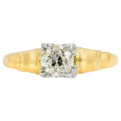 Retro GIA Certified 0.51 Carat Yellow Gold Engagement Ring G SI1