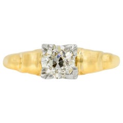 Bague de fiançailles vintage en or jaune certifiée GIA de 0,51 carat G SI1