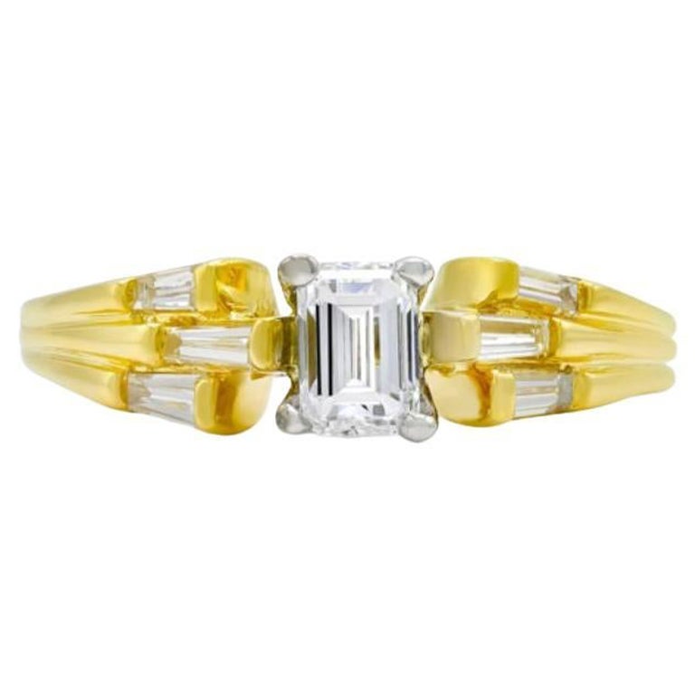 Vintage 0.75ct. Emerald Cut Diamond Engagement Ring E-F VVS2, Yellow Gold For Sale