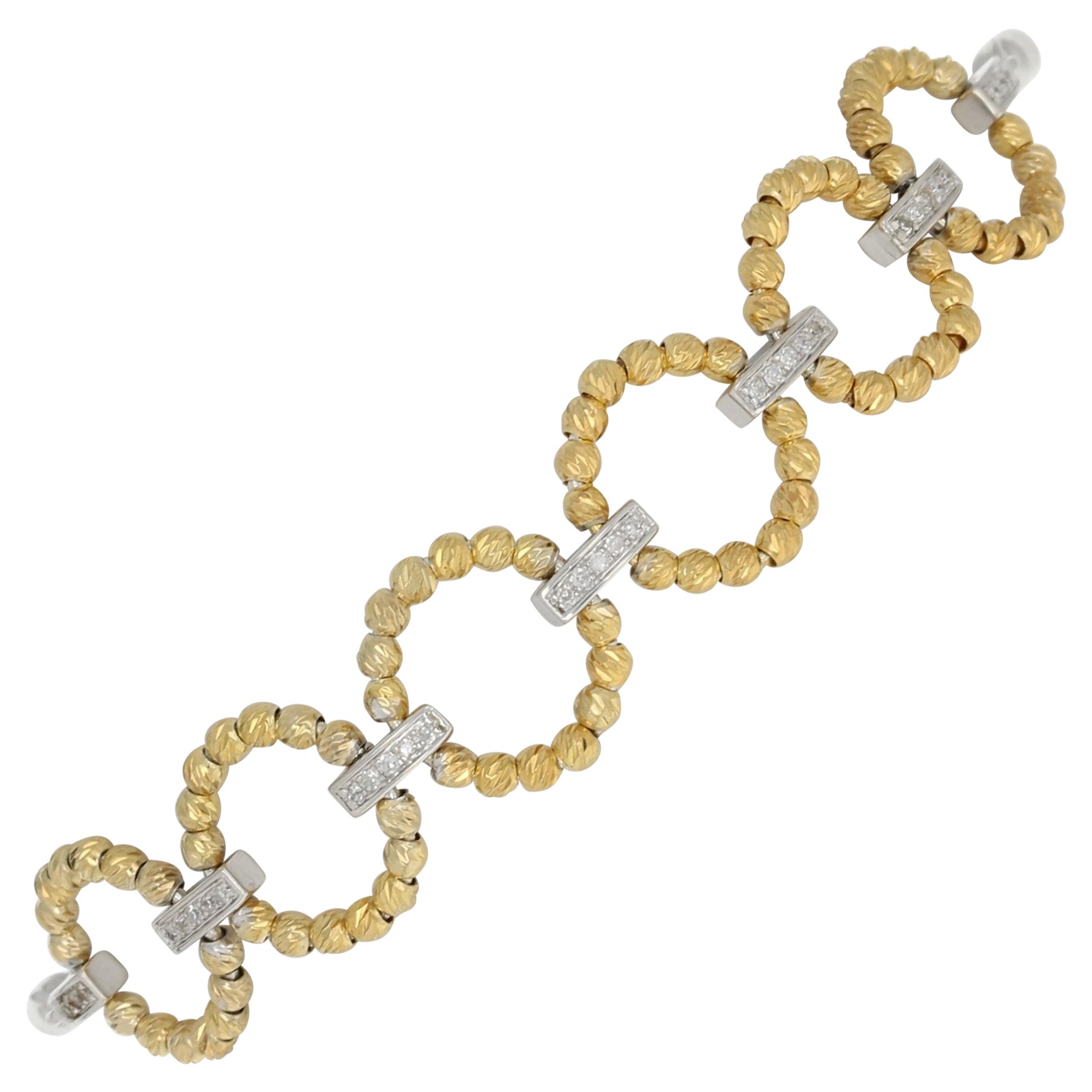 New Diamond-Accented Bracelet Sterling Silver & 10k Gold Adjustable Wheat Chain For Sale