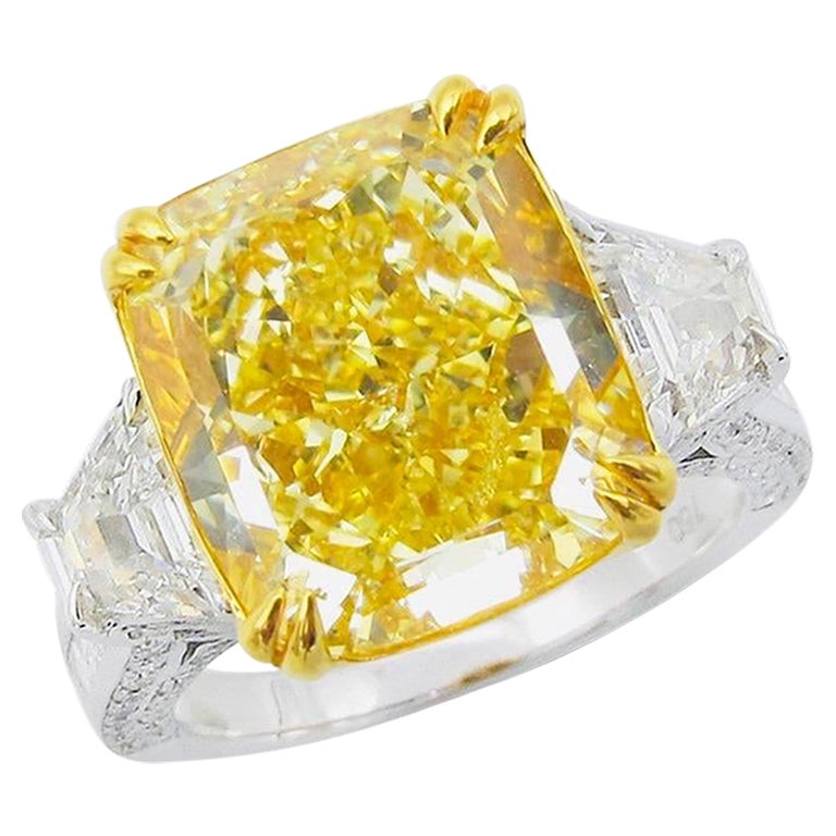 Emilio Jewelry GIA Certified 7.00 Carat Fancy Intense Yellow Diamond Ring For Sale