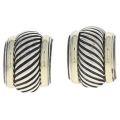 David Yurman Thoroughbred Cigar Cable Earrings Silver 14k Gold Pierced J-Hoops