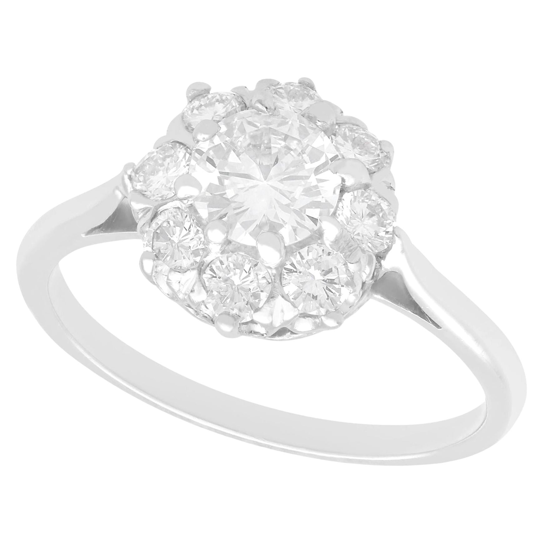 Vintage 1.14 Carat Diamond and Platinum Cluster Ring, Circa 1940 For Sale