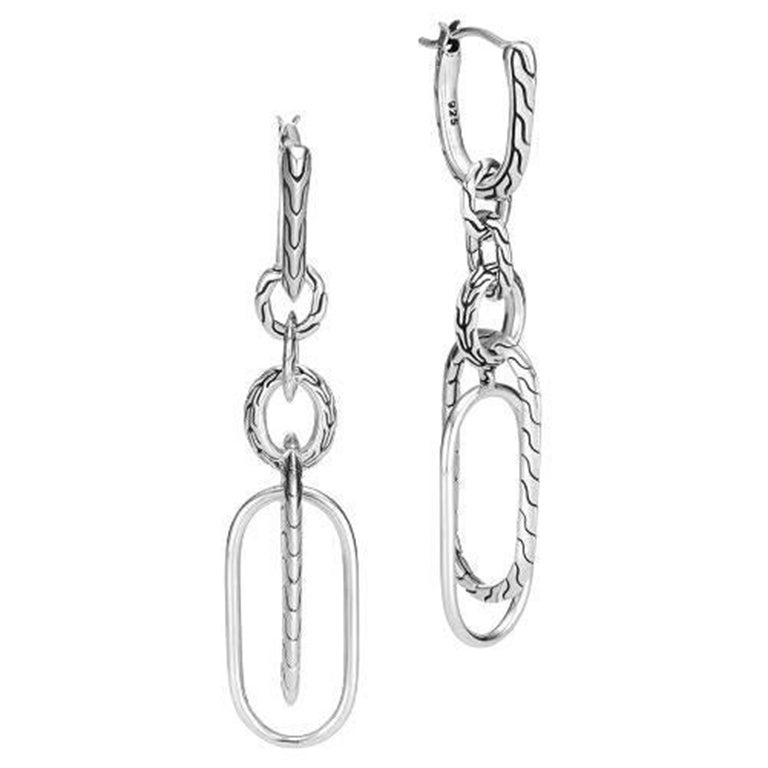 John Hardy Sterling Silver Remix Asymmetrical Link Earring EB900373 For Sale