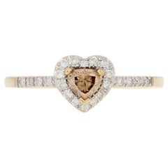 New .58ctw Trillion Cut Diamond Ring, 14k Yellow Gold Fancy Cognac Halo Heart